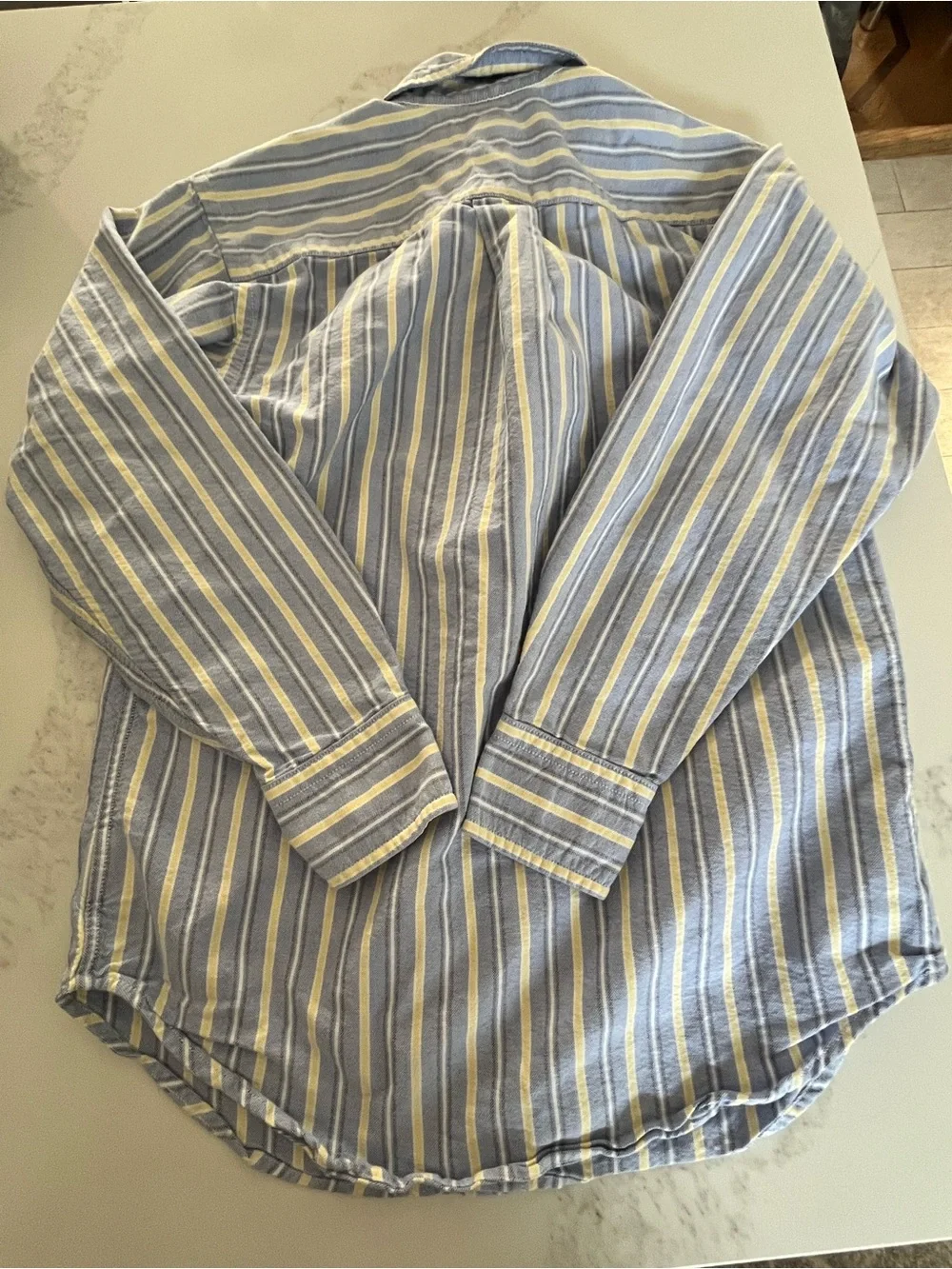 Boys Ralph Lauren blue and yellow striped button down shirt.  Size small or 8.
